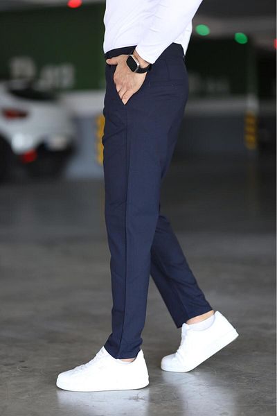 Bürke Men's Navy Blue Color Italian Cut Slim Fit Quality Fabric Trousers