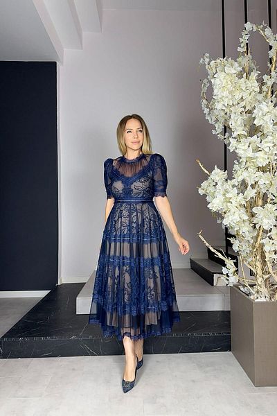 gesmoda Φόρεμα Navy Blue M1376 Model Lace Design