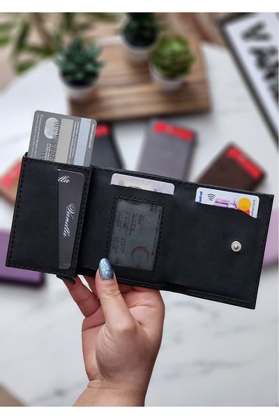 The East Polo Club Faux Leather Men's Mechanism Vegen Leather Card Holder Wallet Portfolio Crazy Black