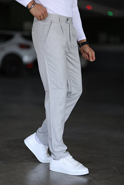 Bürke Men's Gray Color Double Pleated Waist Semi Elastic Quality Comfortable Winter Trousers