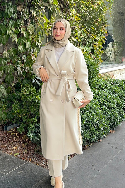 lurex moda معطف طويل مبطن