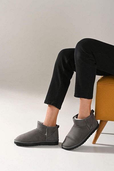 Beyond Γυναικείες Μπότες Γκρι Ultra Mini Furry Suede 3cm Byndum01