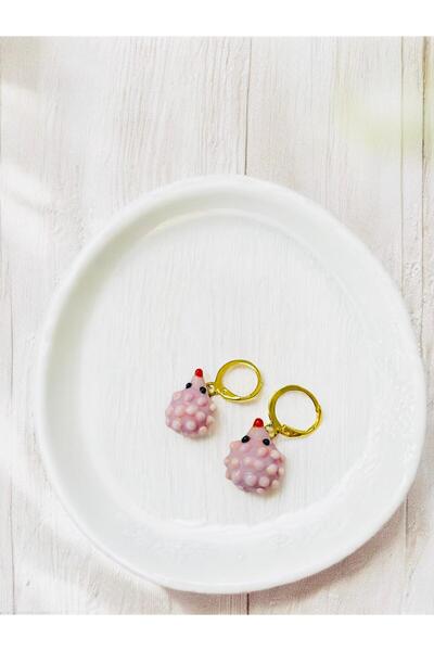 FASİON El Yapımı Cam Figürlü Küpe Altın Kaplama