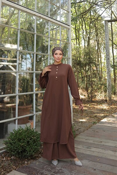 Nissra Ankanoor Κουμπί Λεπτομερές Πλεκτό Παντελόνι Σετ Anka 256020