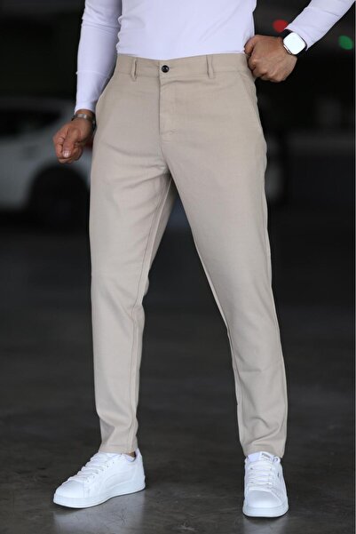 Bürke Ανδρικό υφασμάτινο παντελόνι σε κρεμ/μπεζ χρώμα ιταλικής κοπής Slim Fit