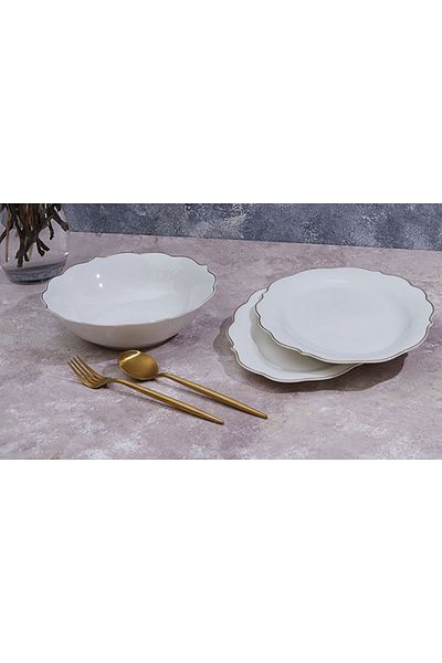 AROW Pink&more Gold Gilded White 3-Piece Plate Bowl Serving Set