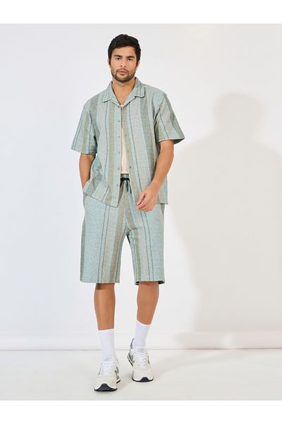 Styli Stripe Knit Resort Relaxed Shirt & Oversize Shorts Co-Ords