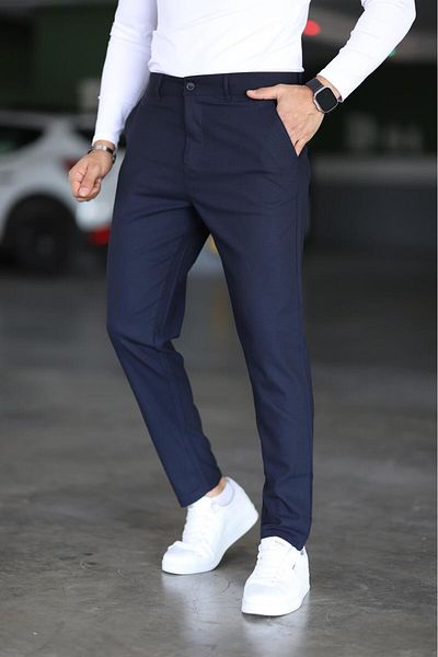 Bürke Men's Navy Blue Color Italian Cut Slim Fit Quality Fabric Trousers
