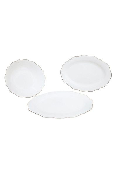 AROW Pink&more Gold Gilded White 3-Piece Plate Bowl Serving Set