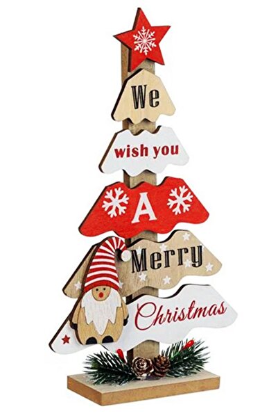 Sole Ahşap Dekoratif Çam Ağacı 25.5 cm - Dekoratif ve Hediyelik Ahşap Yılbaşı Süsü, Figürü....