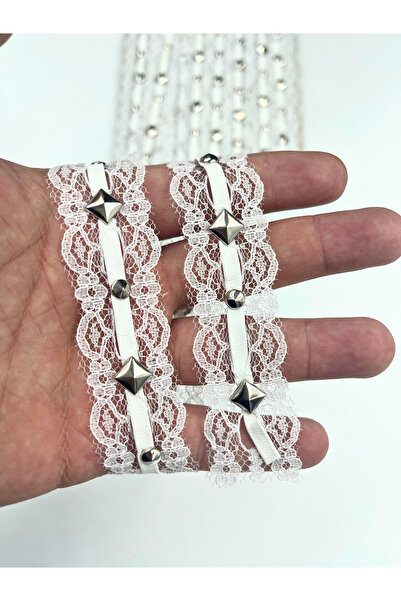 KARAASLAN Droplu Dantelli Taşlı Şerit 1 Mt En 2.5 Cm