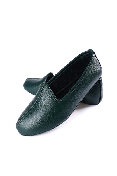 Deri Ustası Yeşil Hakiki Deri El Yapımı Ev Patiği Kamarçin