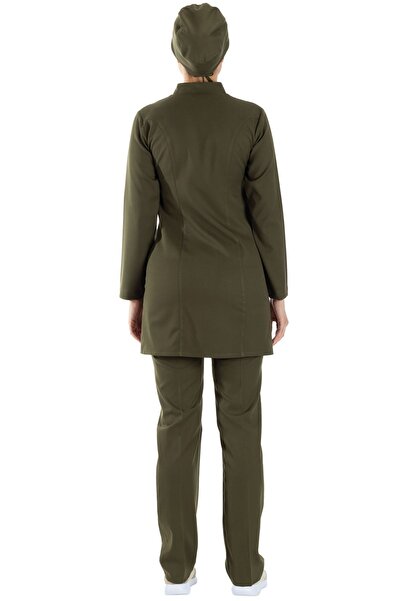 Alsancak Üniforma Luxe Hijab Khaki Green Thick Fabric Lycra Hijab Nurse Jersey and Doctor's Jersey Set