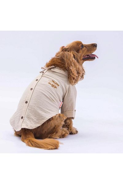 Pawstar Beige Cat Dog Shirt - Linen Look Outfit
