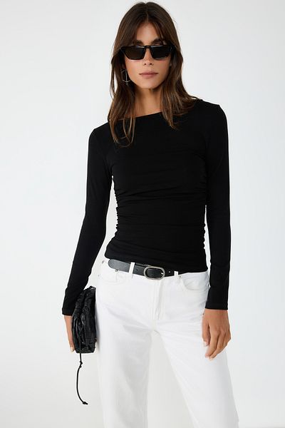 No Matter What Long Sleeve Drape Detail Bodysuit