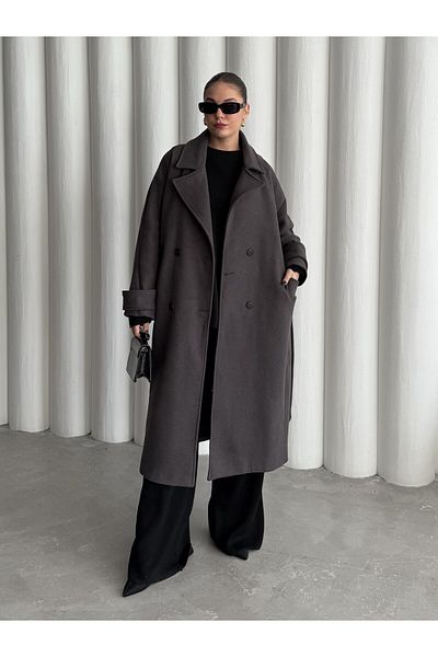 Laluvia Anthracite New Tokyo Long Stamp Coat- 509029