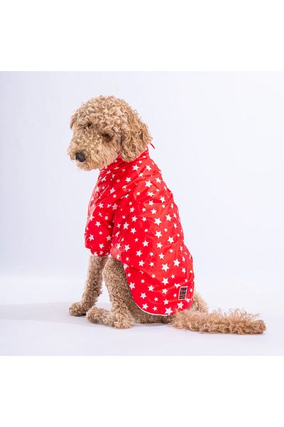 Pawstar Red Stars Medium and Large Breed Dog Coat Dog Raincoat Dog Suit Dog Outfit