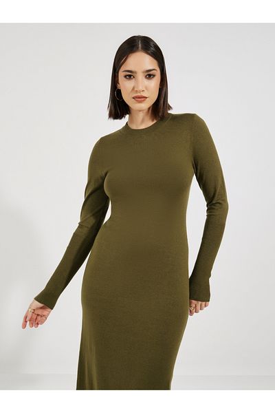 Styli Solid Knit Sweater Midi Dress