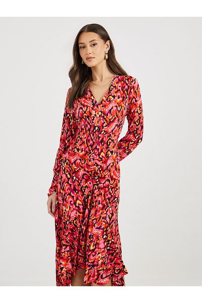Styli Asymmetric Ruffle Hem Shirt Midi Dress
