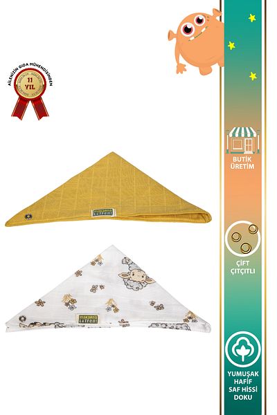 Makarna Lütfen Double Layer Two Snaps Yellow Muslin Fabric Baby Scarf Drool Bib (2 Pieces)