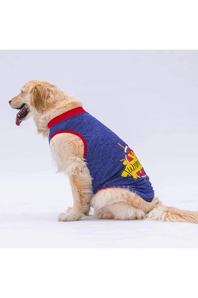 Pawstar Summer Time Navy Blue Large Dog T-Shirt - Dog Apparel (15 KG-45 KG)