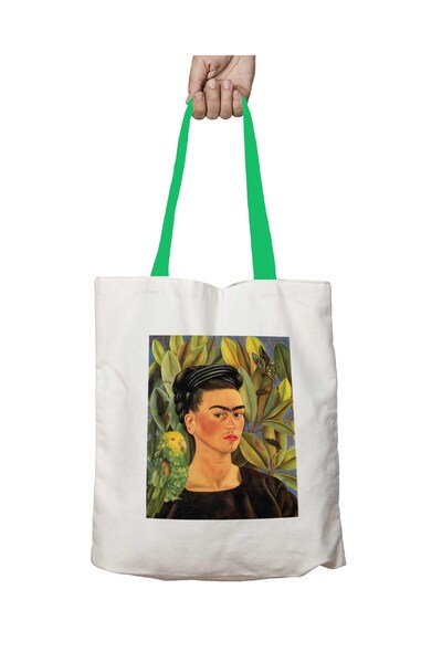 ART HEDİYE حقيبة كتف FK Leaf Portrait قابلة للغسل بمقبض أخضر