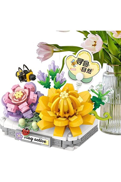 YILDIRIM OYUNCAK Micro Block Flowers in a Pot 390 Piece Building Block - Decorative Potted Flower Mini Block Set