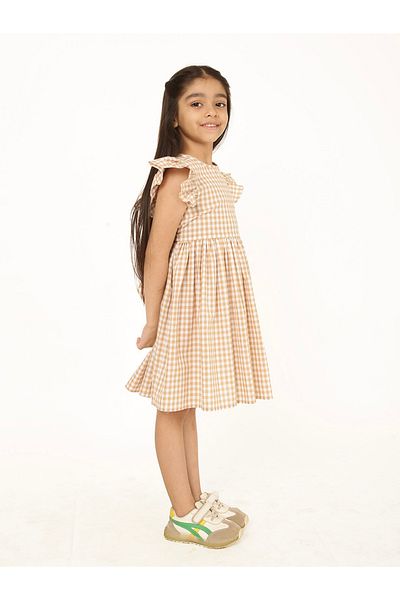 Styli Gingham Check Ruffled Sleeve Dress