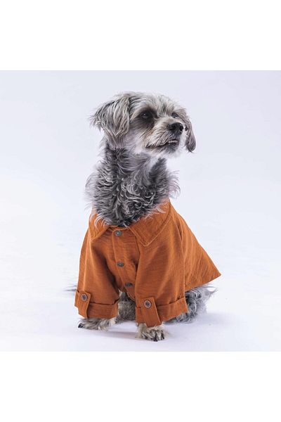 Pawstar Cat Dog Outfit - Linen Look Brown Shirt