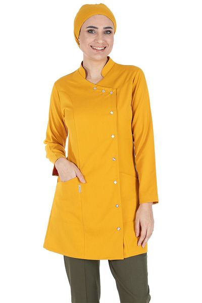 Alsancak Üniforma Luxe Hijab Muștar/kaki Tesatura groasă Lycra Hijab Asistentă Tricou și Set Tricou Doctor