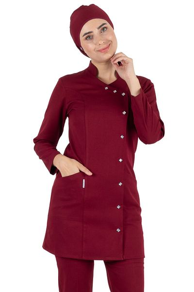 Alsancak Üniforma Luxe Hijab Claret Red Tesatura Groasa Lycra Hijab Asistenta Tricou Si Set Tricou Doctor