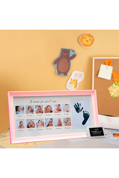 Nobbystar Yeni Doğan El ve Ayak İzi 20x38cm Pembe Fotoğraf Çerçevesi Mürekkep...