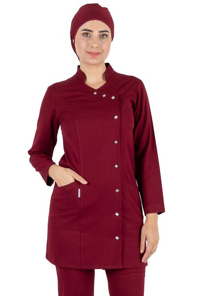 Alsancak Üniforma Luxe Hijab Claret Red Tesatura Groasa Lycra Hijab Asistenta Tricou Si Set Tricou Doctor