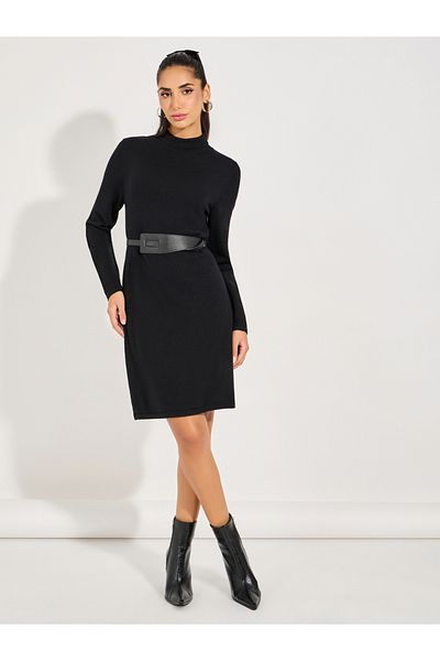Styli Turtle Neck Knit Sweater Mini Dress