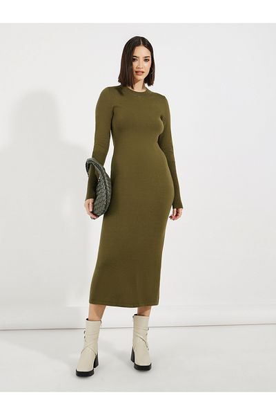 Styli Solid Knit Sweater Midi Dress