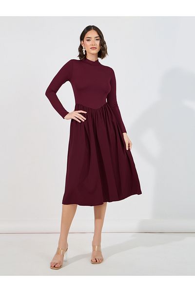 Styli Flared High Neck A-Line Midi Dress