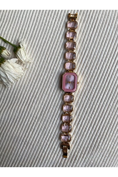 MEshop ساعة يد نسائية من حجر الكريستال الثماني الأضلاع من سواروسكي ميلينيا برينسيس باللون الوردي الوردي 0153