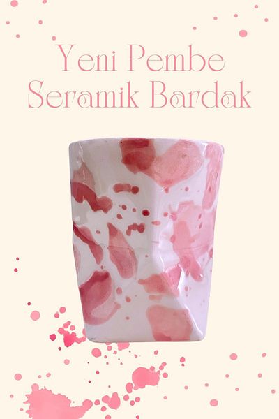 Mim and More Special Design Pink Patterned Handmade Ceramic Cup