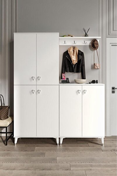 mapahomeliving Simple Prt6190 Portmanto Vestiyer Beyaz Gümüş