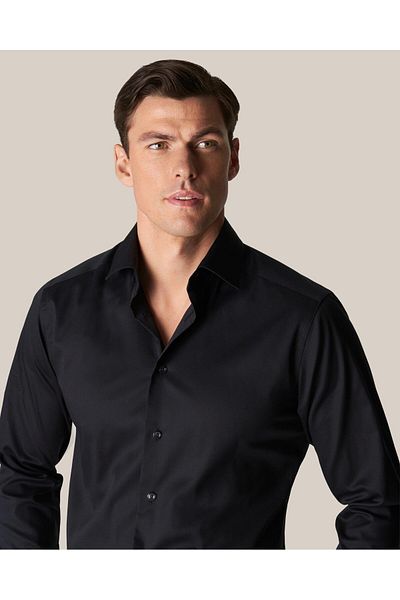 Eton Flexible Twill Cotton Black Shirt - Comfort