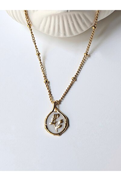 Ari Jewelry Sedef Taşlı Çiçek Motifli Paslanmaz Çelik Kolye - Altın ve Gümüş ...