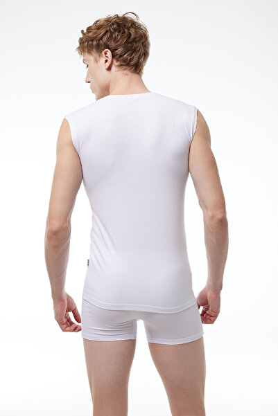 Malabadi Invisible Undershirt Men's White Gray Skin Color 3 Pack V Neck Non Marking Modal Sleeveless Undershirt 064