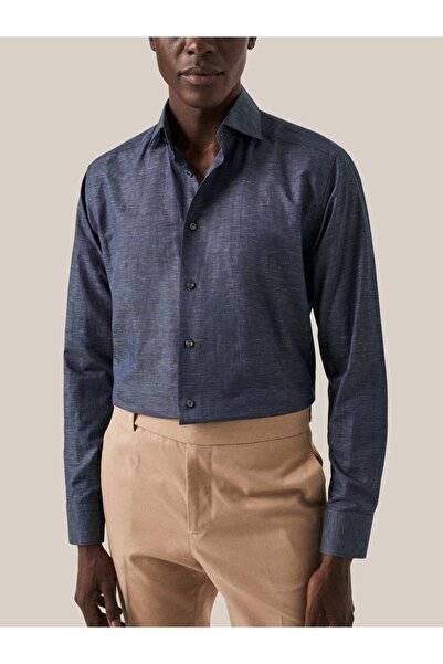 Eton Lacivert Pamuk Keten Gömlek