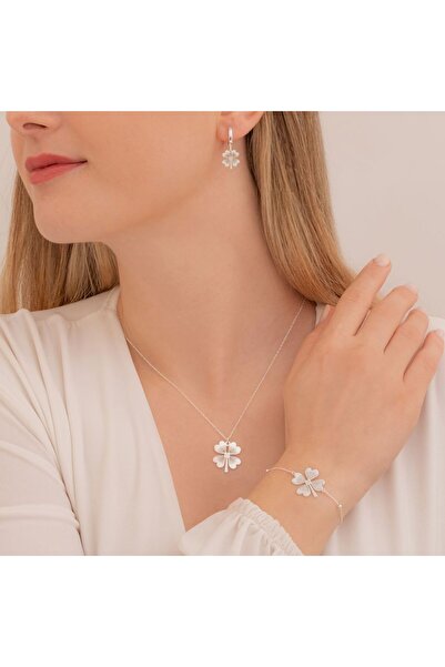 Eski Kuyumculuk Gümüş Dört Yapraklı Yonca Kolye Bileklik Küpe