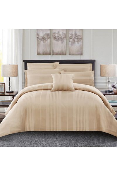 Donetella 7-Piece 300 TC Poly Cotton Striped King Duvet Set 240x260 cm