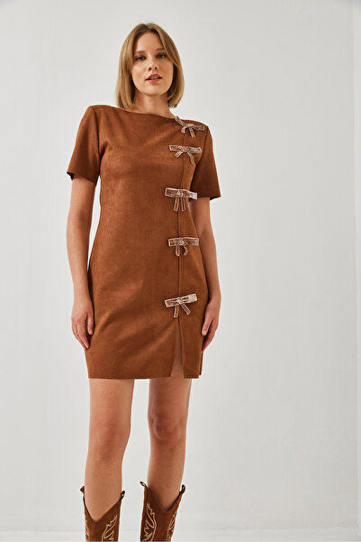 Bianco Lucci Γυναικείο φιόγκο με λεπτομέρεια σουέντ φόρεμα 4445 60351262