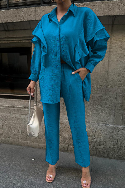 Cockatoo Γυναικείο πουκάμισο με βολάν στους ώμους με λεπτομέρεια και διπλό σετ με τσέπες Pantalon