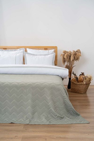 Rivaİstanbul Noemi Green Double Duvet Cover Bedspread - 7 Piece Dowry Set