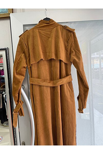 Yaren Moda Kadın fitilli kadife uzun trenç ceket