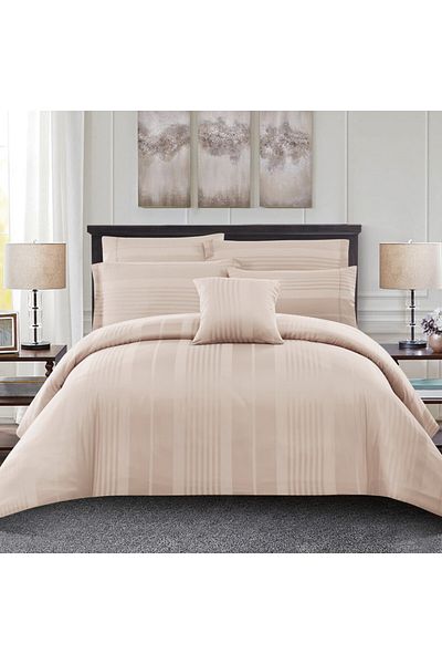 Donetella 7-Piece 300 TC Poly Cotton Striped King Duvet Set 240x260 cm
